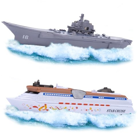 Crelloci 2PCS Aircraft Carrier Toy Cruise Ship with Lights and Sounds, Model Aircraft Carrier Navy Ship, Nautical Decorations Ocean Theme Party Supplies for Boys Gift Age 3-8 Collection