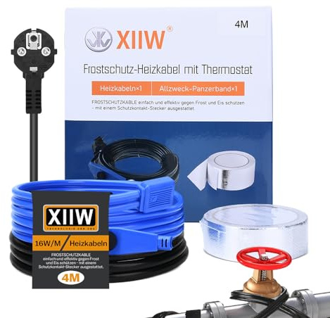 4M Frostschutz Heizkabel mit Thermostat, 230V Heizleitung Rohrbegleitheizung 16W/M für Wasserleitung, Wasserdicht Begleitheizung Heizkabel für Rohrleitungen