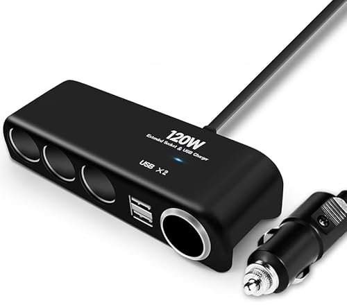 4-Wege-Kfz-Ladegerät, Splitter, Netzadapter mit Mehrfachsteckdose, 2.4A Dual-USB, 12 V-24 V Auto Ladegerät Zigarettenanzünder