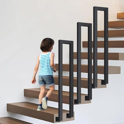 OVLRIJP Ringhiera per Scale Interne, Corrimano per Scale Interne, Ringhiera per Esterni con Kit di Viti, Corrimano Scale a Forma di U per Soffitta, Veranda e Corridoio (95cm, Nero-Montaggio Laterale)