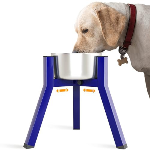 SHAINFUN Blue Raised Dog Bowl Stand, Adjustable Width Tall Elevated for 7-10.6 Bowls, Food Water Feeder, Metal Single Raised Holder, 11 Tall (Bowl Not Included)