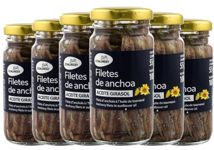 Filetes de anchoa en aceite de girasol Coaliment tarro 100 g x 6 tarros. Total 600 gramos