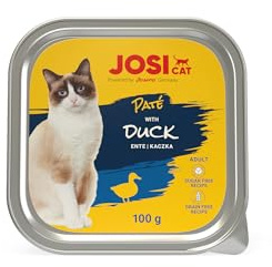 JosiCat Paté with Duck (32 x 100 g) | Jugosa Comida para Gatos con Pato y Vitamina E y D3 | sin Cereales | Comida húmeda Premium para Gatos Adultos | Alimento Completo | Powered by Josera | 32