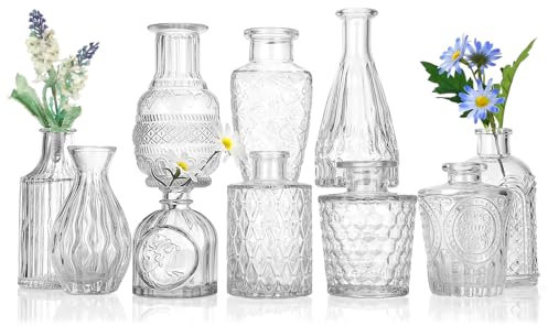 Glass Bud Vase Set of 10, Mini Clear Bud Vase for Centerpieces in Bulk, Small Vintage Flower Vases for Weddings Parties Home Table Decorative