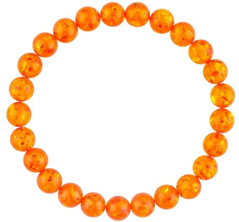 Gemimpression Natural Amber Gemstone Bracelet – 6mm Stretchable Crystal Bracelet for Unisex, Elastic Adjustable for Spiritual Healing & Positive Energy, Ideal Christmas Gift