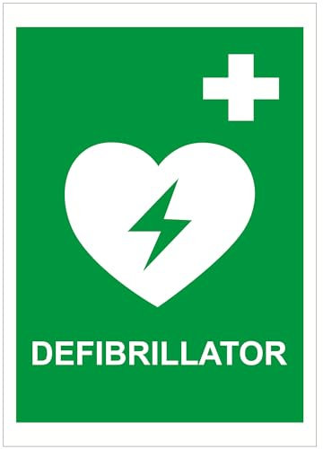 Indigos UG - Schild Defibrillator - 594x840 - Hotel, Firma, Schutz, KITA, Arzt, Praxis - Sicherheit - Warnung - Aluverbundplatte 3mm, Wohnung - Hinweisschild - Warnschild