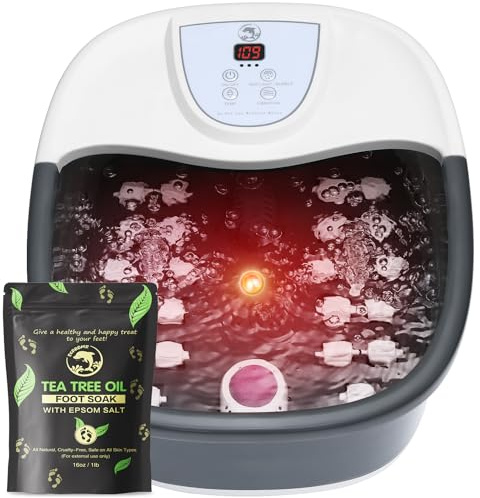 ECARBME Foot Spa Bath Massager with Heat Bubbles and Vibration Massage and Jets, 16OZ Tea Tree Oil Foot Soak Epsom Salt, Foot Soaker with 22 Rollers, Fast Heating, Adjustable Temp, Durable-Black