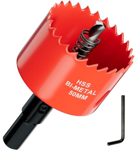 50mm Bi-Metal Hole Saw with Arbor and Pilot Bit - Fast Cut Quality Hole Cutter Drill Bit for Wood, Plywood, Fiberglass, Plastic, Drywall, and Stainless Mild Sheet - 25mm Cutting Depth