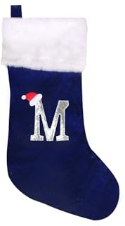 Wlflash 20 Inches Super Soft Plush Monogram Christmas Stockings Xmas Rustic Personalized Stocking Embroidered Letter Decoration for Decor