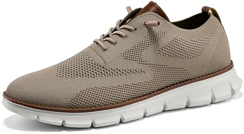 Wearbreeze Men’s Business Casual Oxford Sneakers – Lightweight Lace-Up Dress Shoes for Work, Travel & Daily Commute Khaki