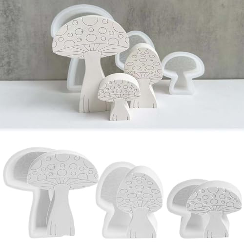 TREABEAR 3 Stück Silikonform Pilze, Gießformen Silikon, Herbst Gipsformen Zum Gießen, Kerzenhalter, 3D Pilz-Epoxidharz-Formen