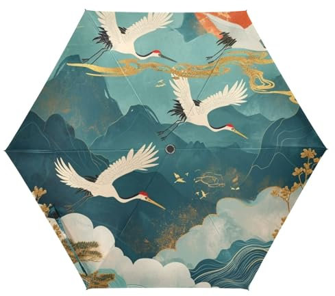 Amooorous Pavilions Landscapes and Cranes UV50+ umbrella with case for heavy rain wind windproof sun-proof waterproof umbrellas for rain heavy auto open sombrillas de lluvia