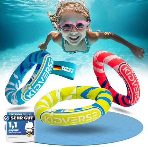 KIDVERSE Tauchringe für Kinder ab 6 Jahren - Tauchring Wasserspielzeug Kinder - Neopren Tauchringe mit Sandfüllung - Sicheres Tauchspielzeug - Buntes Schwimmbad Spielzeug zum Tauchen Lernen