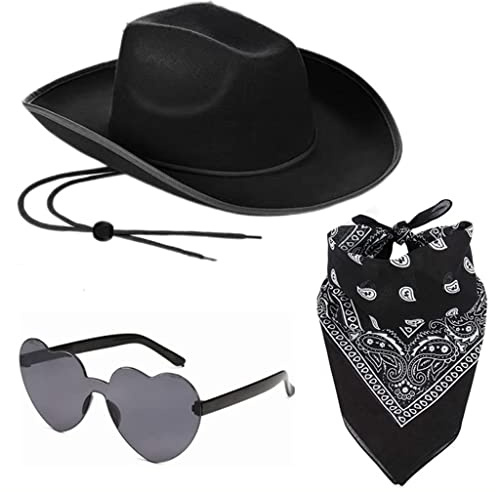 XAGMODSHN Damen Westernhut Taschentuch Herz Set Cosplay Party Hut Kostüm Fedora-Hut Kopfschmuck