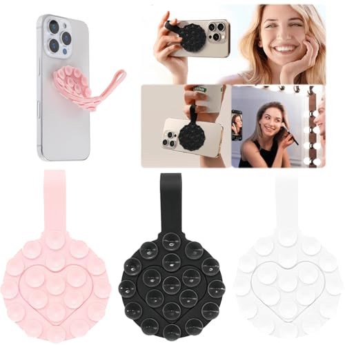 FENQURO Ventosa per Telefono A Forma di Cuore, 3 Pezzi Ventose per Telefono Multifunzione, Ventosa per Cellulare in Silicone Doppia Faccia, Ventosa Telefono per Tutti i Modelli di Telefoni Cellulari