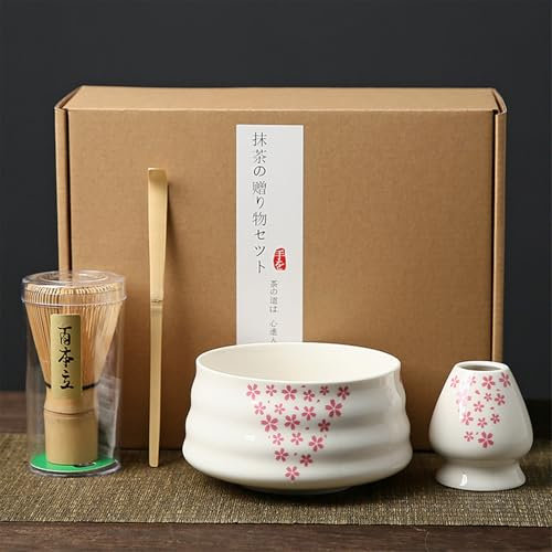 4 Pcs Japanese Matcha Bowl Set with Bamboo Matcha Whisk and Holder Ceramics for Traditional Tea Ceremony Authentic Matcha Kit Perfect for Sifting and Preparing Matcha Enjoy a Slow Tea Life with Elegan