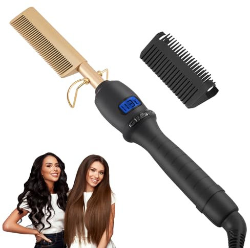Spazzola Lisciante Capelli, Piastra per Capelli Professionale, LCD Display Digitale, 14 Livelli di Temperatura 80-210℃, Riscaldamento Rapido, Antiscottatura, Anticrespo
