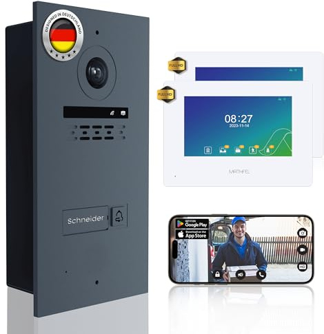 MATHFEL 2-Draht Video Türsprechanlage Einfamilienhaus – Full HD 170° Kamera mit WLAN – 2×7-Zoll Touchscreen – Individuelle Gravur