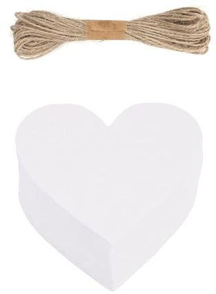 100 Pcs Hearts,Paper Heart Card Boxes Shaped Valentines Gift Tags Cutouts Tissue White Blank Cards with 10m String Cardboard Favors Label Seal Party Favor Nurse Day Gifts Sticky Notes,for Arts Crafts