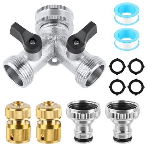 TDUNSYA 2 Voies 3/4 Y-Distributeur Voies Raccord Tuyau d'Arrosage, Robinet Double Machine a Laver, Raccord Tuyau d'Arrosage Laiton, avec Robinets D'Arrêt Individuelles
