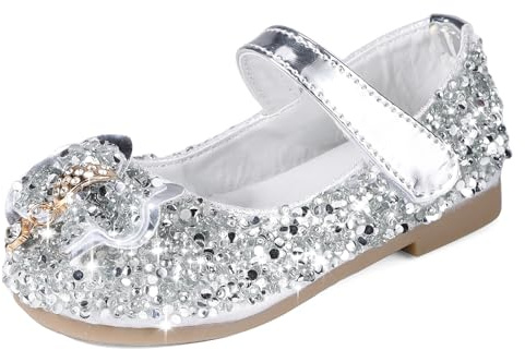 MK MATT KEELY Prinsessa skor flicka klänning ballerina festkostym balettskor, Silver med rosett, 30 EU