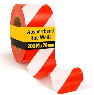 notlok Safety Work – nastro bianco rosso segnaletico [200 m x 70 mm] in LDPE | resistente a UV e intemperie | nastro robusto per cantieri ed eventi | alta visibilità, resistente agli strappi