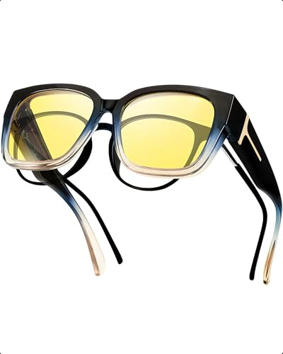 SIPHEW Polarisiert nachtfahrbrille für Brillenträger - Große Überbrille mit gelben Gläsern für Autofahrer: Überzieh-Nachtsichtbrille für Fahren bei Nacht und Tag UV400 Schutz