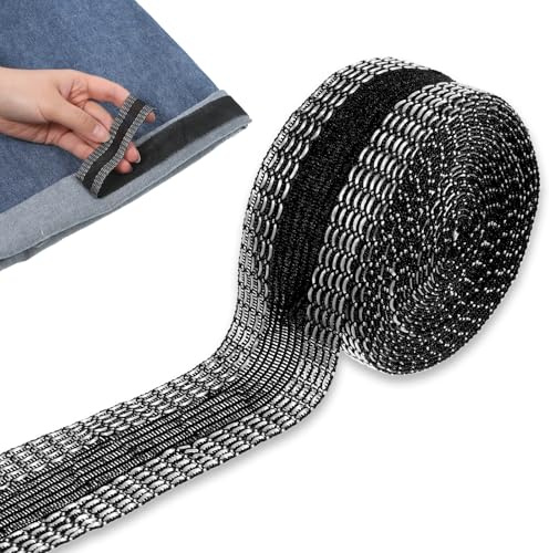 Piriuuo Hemming Tape for Trousers, 5.5 Yards Iron on Hemming Tape Iron on Extra Strong Washable No Sew Hemmings Tapes for Trousers, Pants, Clothes, Fabrics (Black)