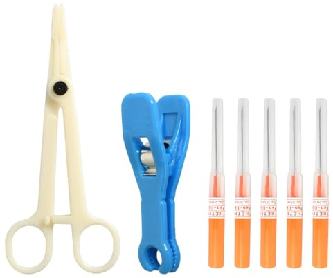 Rieoany 7 Pièces Aiguille Piercing Kit, avec Pinces à Mâchoires Rondes et Pinces à Ouvrir, Kit Piercing Oreilles, Nez, Lèvres et Sourcils (Orange, 14G/1,6 mm)