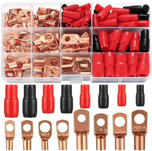 Aboiled Set di capicorda tubolare, 120 pezzi, kit capicorda tubolare, foro per bullone, morsetti in rame stagnato, connettori crimpati, set di capicorda