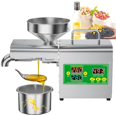 SAIYERUS Presse à Huile électrique 1500W–Double Mode de Pressage à Froid et à Chaud–Construction en Acier Inoxydable de Qualité Alimentaire pour Une Extraction D'huile Saine et Pure,110V/220V