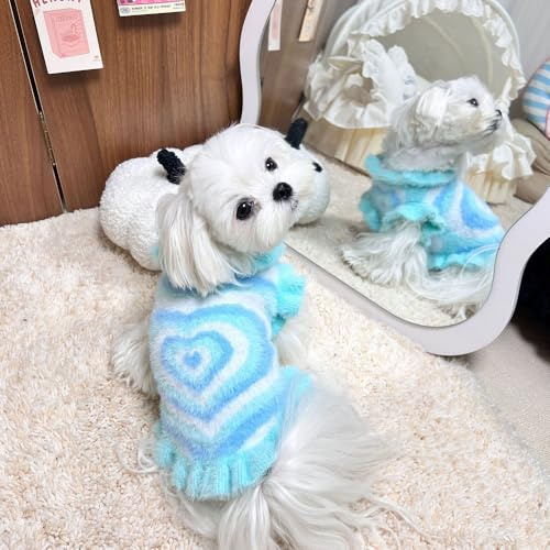 FANSU Hundepullover Kleine Mittelgroßer Hunde, Herzmuster Hunde Pullover Waschbar Hundepulli, Elastisch Wärme Haustier Pullis Strickpullover Strick Pullover (Blau,XXL)