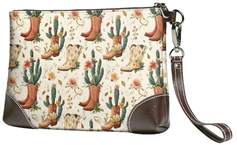 Novastar Small Clutch Purses for Women - Cactus Cowboy Boots A Print Leather Fashion Wristlet Wallets with Wrist Strap