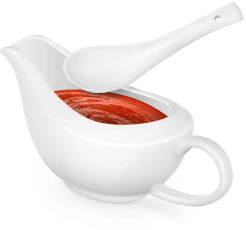 POPETPOP Saucière Céramique avec Louche Bol à Sauce pour Thanksgiving Design Unique Anti-goutte Capacité Modérée Facile à Nettoyer Service de Table pour Sauces et Condiments