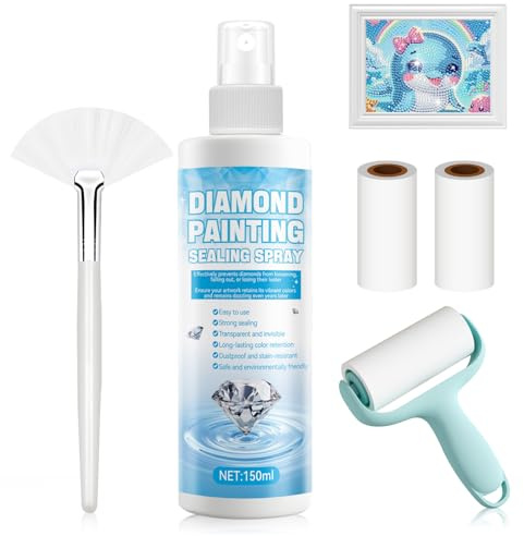 Diamond Art Sealer Spray, colla per pittura con diamanti, include pennello e rullo per pelucchi, accessori per pittura con diamanti, tenuta forte, durevole e solido, trasparente e senza tracce, 150 ml