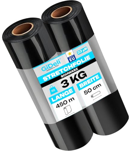 GiDeli Lot de 2 rouleaux de film étirable - Noir - 450 m / 50 cm - Matériau d'emballage sur rouleaux - Film pour meubles - Film pour déménagement