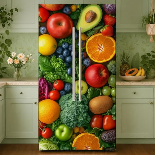 GOMAKERER 2 pellicole adesive rimovibili per frigorifero con frutta e verdura, autoadesive, in vinile, per decorare cucina, bar, 41,5 x 200 cm