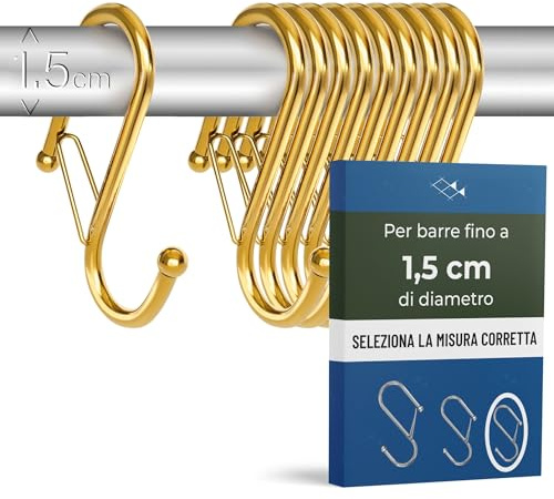 Blau Marité 10 Stück S Haken Klein für Stangen bis zu 1,5 cm Durchmesser – Kleine Haken zum Einhängen mit Sicherheitsschnalle – S-Haken aus Metall für Bad, Küche und Garten – Spind Haken – Gelbgold