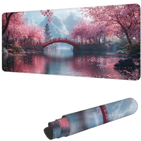 Gaming Mouse Pad XXL 62.9 x 31.5 inch, Large Mouse Mat Japan Extended Desk Mat, Keyboard Mousepad Cherry Blossoms, with Stitched Edge Mousepad, Perfect for Gaming & Office Accessories, Gifts H-954