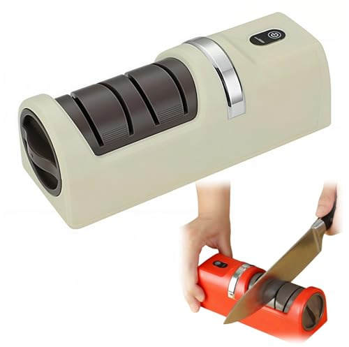 Bonusvogue Aiguiseur automatique pour couteaux de cuisine, aiguiseur électrique sans fil rechargeable, meule diamantée 2 niveaux, base ventouse antidérapante, entretien couteaux cuisine