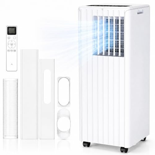 Aire Acondicionado Portátil 9000 BTU 2,6 KW, Bajo Consumo Clase A, 4 En 1 Frío Ventilador Deshumidificador Modo Sueño, Pantalla LED, Mando Con Temporizador 24h, Para 35-40m², Incluye Kit Ventana