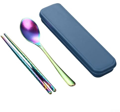 Set di utensili leggeri in puro titanio con cucchiaio, forchetta e bacchette per sentieri, ufficio e picnic (E D)