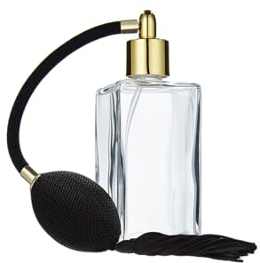 Fantasia Parfum Flakon leer 100ml mit Ball Zerstäuberpumpe, Klarglas Flasche eckig, zum selber Befüllen mit Parfum, nachfüllbar für 100ml, mit Ballpumpe