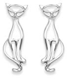 Heather Needham Sterling Silver Cat Earrings - SIZE: Please see other photos for size -14mm x 5mm (1/2 inch x 1/5 inch approx.). Gift boxed. 5214
