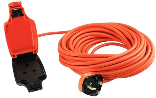 Netagon IP54 Single 1 Gang Plug Waterproof Outdoor Electrical Inline Socket Extension Lead | 5M,10M, 20M or 25M Long Cable (1, 15M Long Cable)