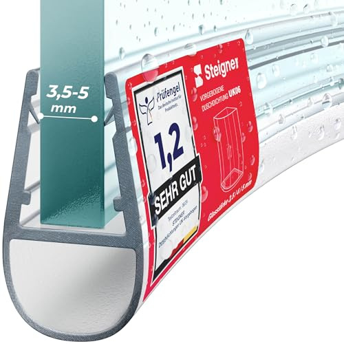 STEIGNER Joint porte de douche flexible UK06 190 cm (1 pc.) transparent - Joint vertical pour douche 1/4 de cercle ou arrondie avec porte 3,5-5 mm - Matériau flexible, Étanchéité, Installation facile