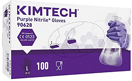 Kimtech Purple Nitrile Disposable Protective Gloves, Latex and Powder Free for Heavy Duty protection Against Chemicals and Virus's, Box of 100, Large