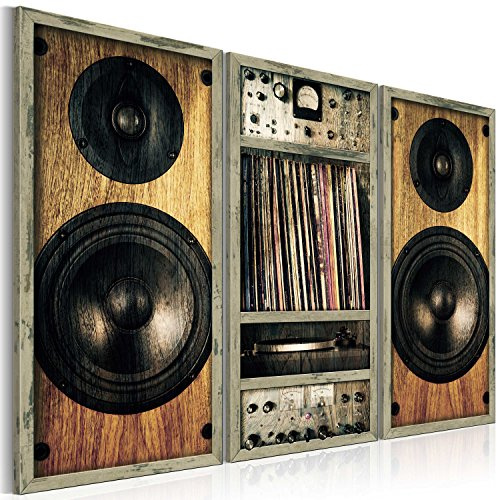 B&D XXL - Leinwandbild Musik Holz Radio, 90x60 cm, 3-teilig, Schlafzimmer | Hochwertige Leinwand, sofort aufhängbar, ideal fürs Wohn- oder Schlafzimmer, wasserfest und lichtecht, langlebig, stilvoll