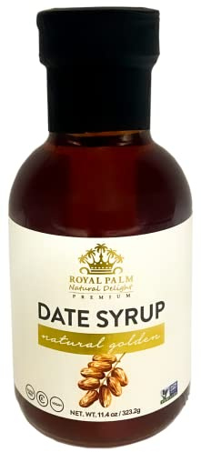 Royal Palm Premium Natural Golden Date Syrup, 11.4oz – Pure Natural Sweetener, Non-GMO, Vegan, Gluten-Free, No Added Sugar, Paleo-Friendly, Rich Flavor – Ideal for Baking & Cooking