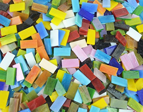 Lanyani 400 Pieces/17.6oz Rectangle Mosaic Tiles Stained Glass for Crafts and Home Decorations Assorted Colors Textures …